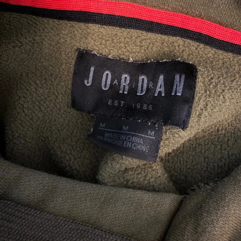 Jordan Jumpman‎ Air Hoodie Men Medium Olive Green Script Logo AV6005-395 READ
